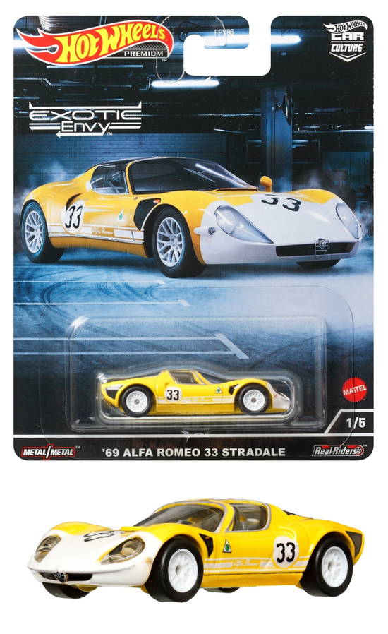 Hot Wheels Premium 1:64 — '69 Alfa Romeo 33 Stradale | Car Culture Exotic Envy | Die-Cast Collectible