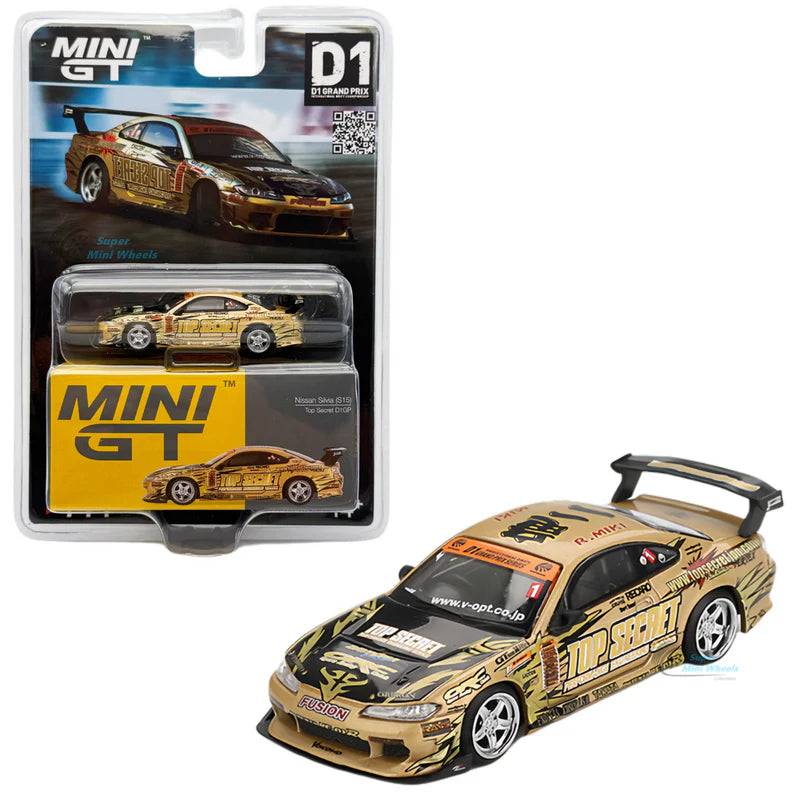 Mini GT 1:64 Nissan Silvia S15 Top Secret D1GP | Yellow | #714 | Blister Pack | Die-Cast Collectible