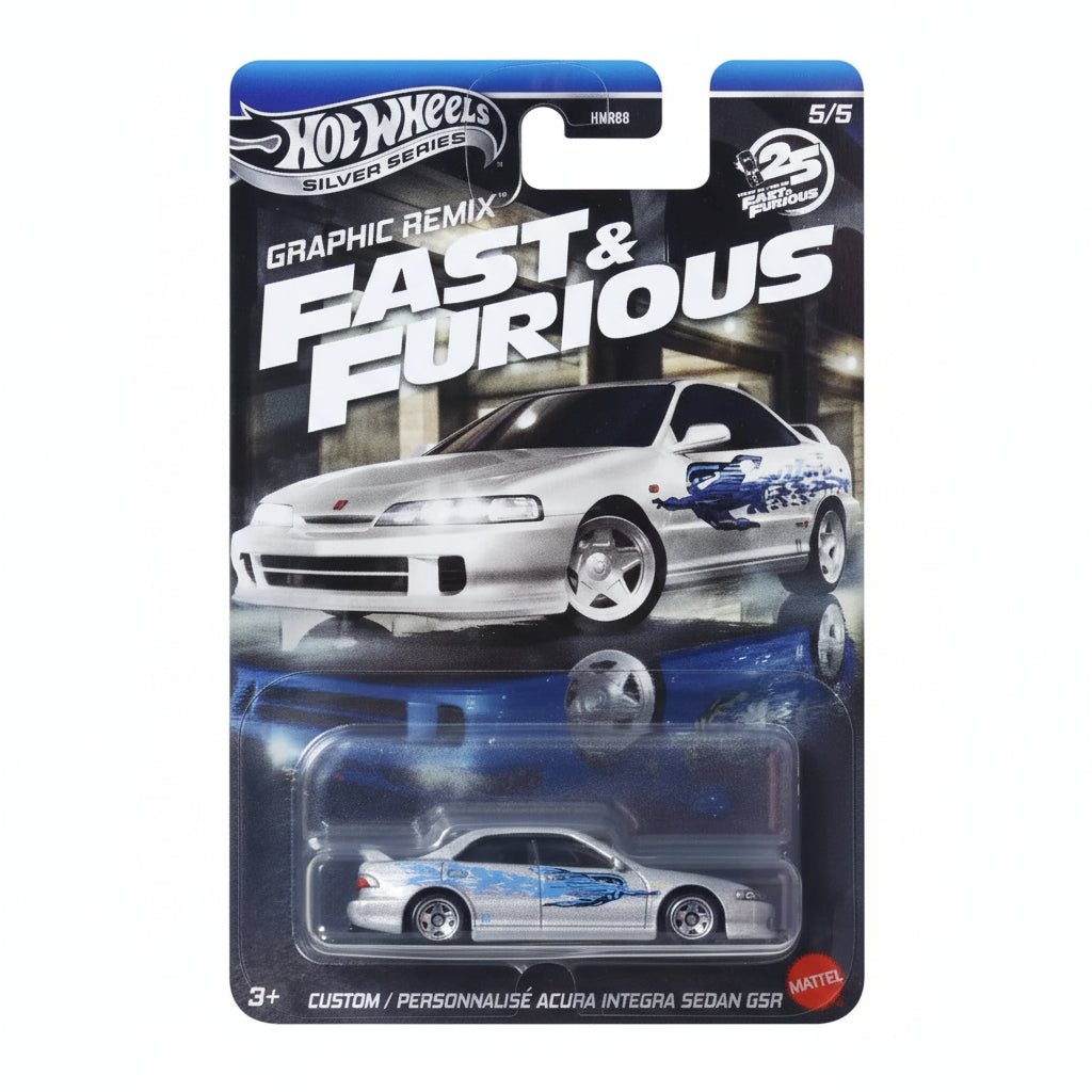 Hot Wheels Silver Series Graphic Remix Fast & Furious Acura Integra Sedan GSR | 1:64 Scale Die-Cast Collectible