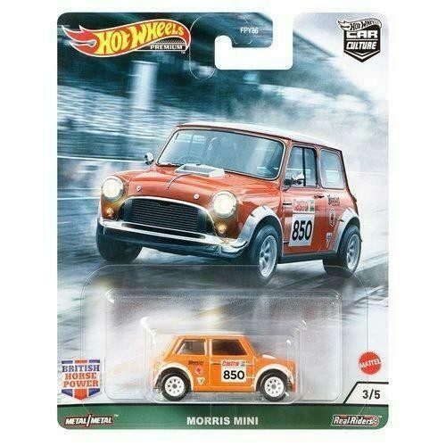 Hot Wheels Premium 1:64 Car Culture British Horse Power — Morris Mini | Orange #850 Racing Livery | 3/5 | FPY86 | Die-Cast Collectible