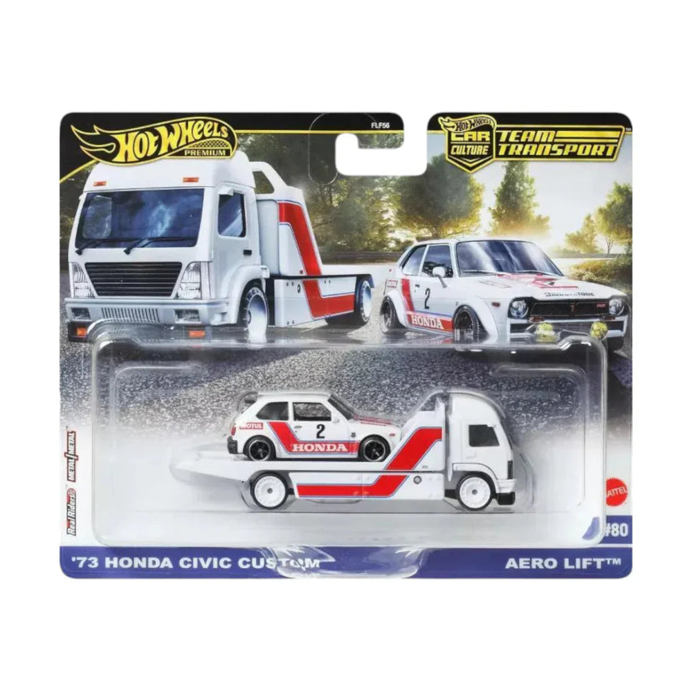 Hot Wheels Premium Team Transport '73 Honda Civic Custom | 1:64 Scale Die-Cast Collectible